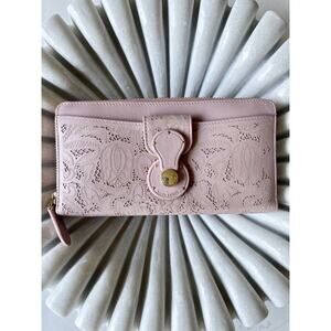 Ralph Lauren Ricky Pink Mauve Wallet Lace Paisley Lazer Cut Stitching